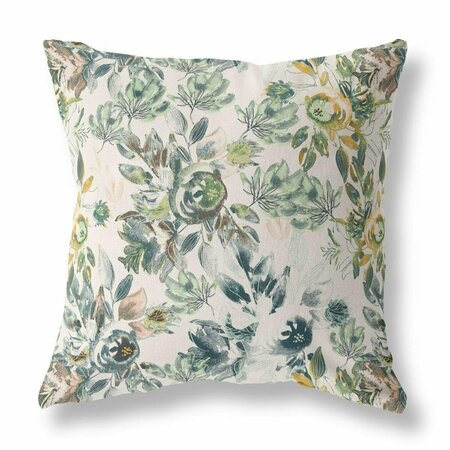 PALACEDESIGNS 16 in. Florals Indoor & Outdoor Zippered Throw Pillow White & Green PA3098514